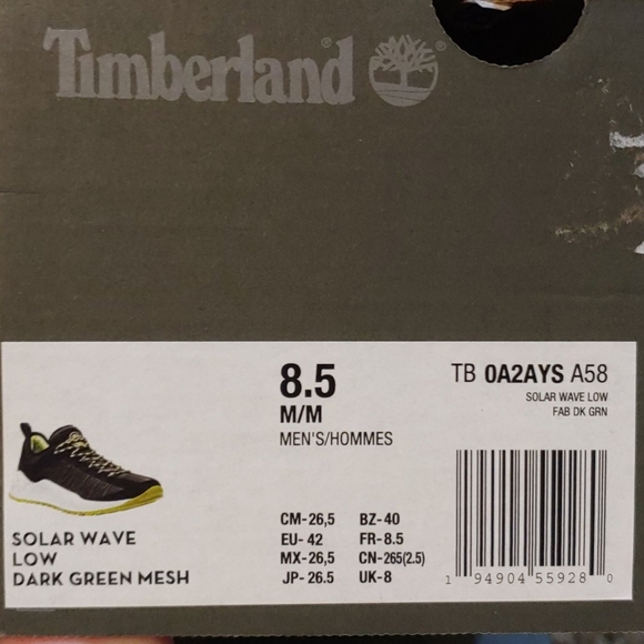 NIB Timberland Solar Wave Low Dark Green Mesh - Picture 7 of 7